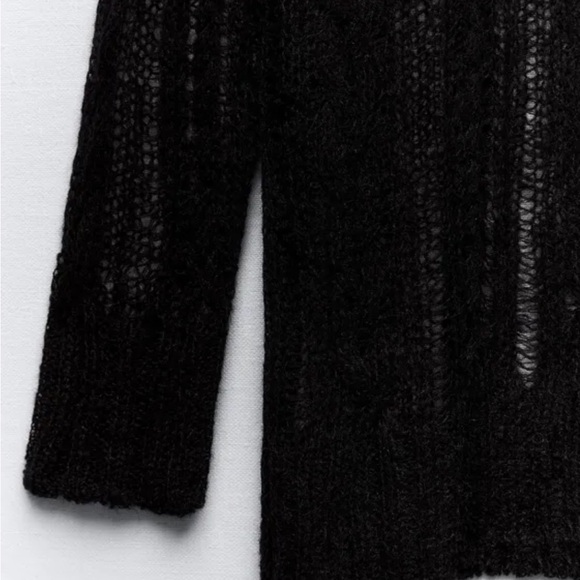 Zara Wool Blend Openwork knit sweater Black - Picture 8 of 8